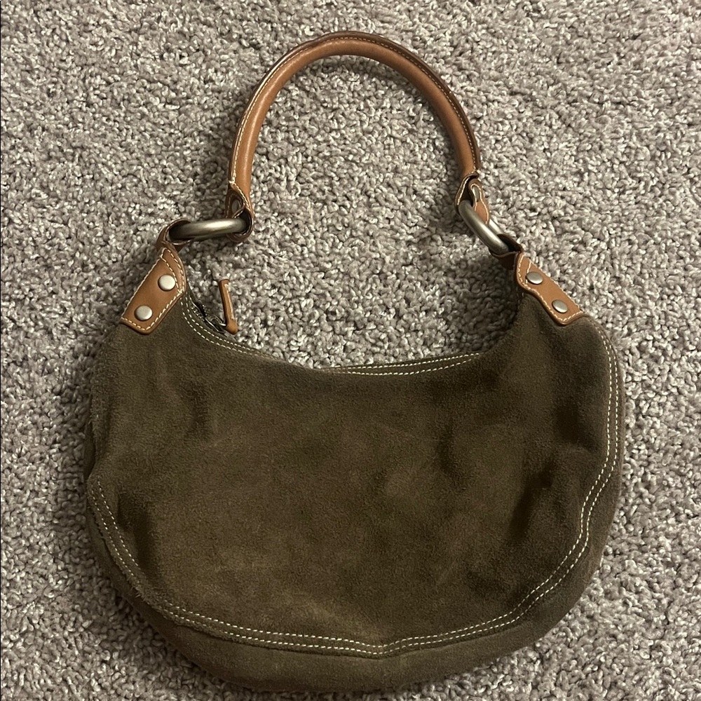 Olive Suede Hobo Shoulder Bag